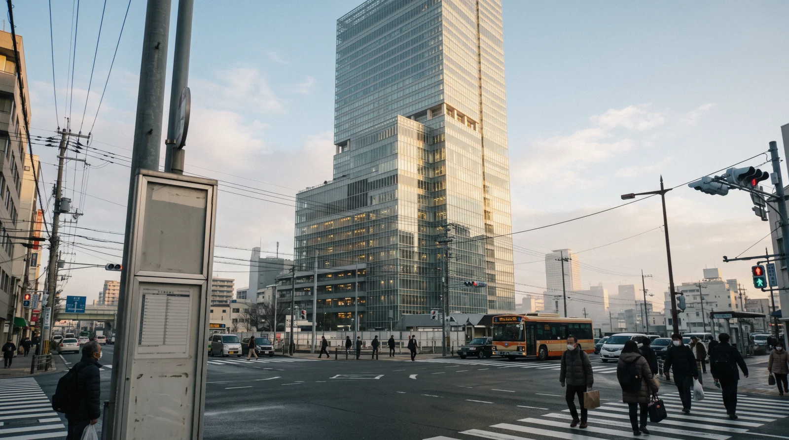 The 300-metre glass tower of Abeno Harukas rising over the Tennoji skyline at dusk, Osaka Japan
