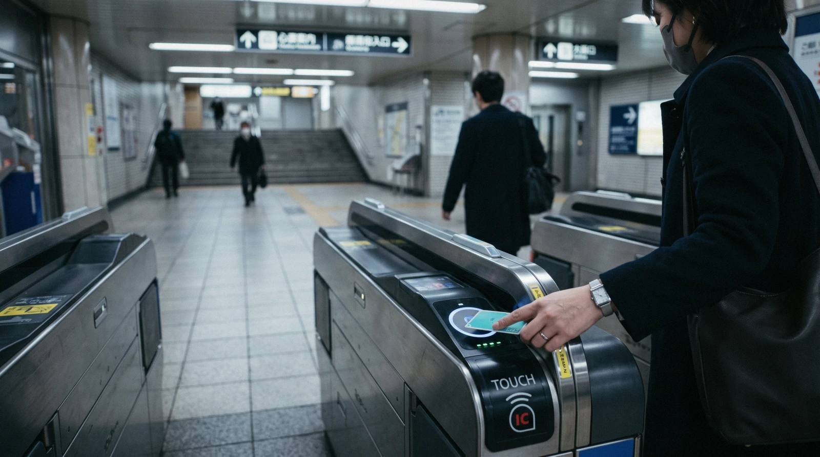 Traveller holding a phone with a QR ticket at an Osaka Metro gate, Osaka Amazing Pass Osaka Japan